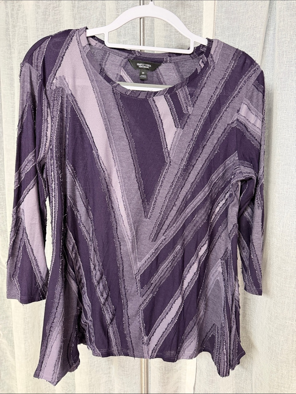 Simply Vera Vera Wang Two-Tone Purple V-Stripe Long Sleeve Top